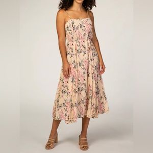 Pink Floral Textured Midi Dress